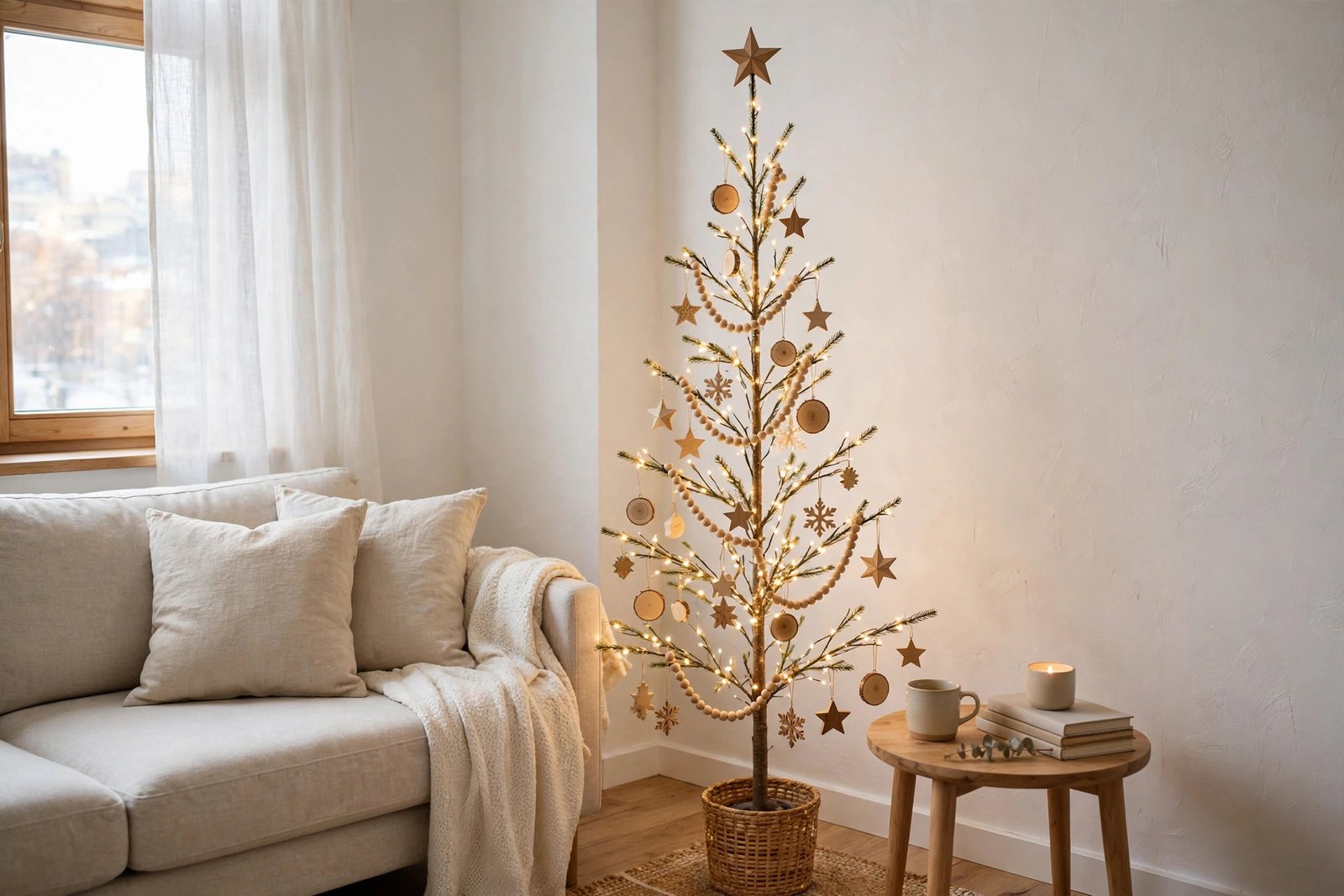 Slim pencil Christmas tree for a small apartment corner