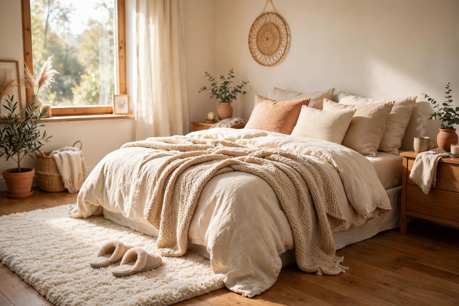 15 Cozy Winter Bedroom Ideas for a Warm, Restful Room 10 thick plush rug beside a winter bed