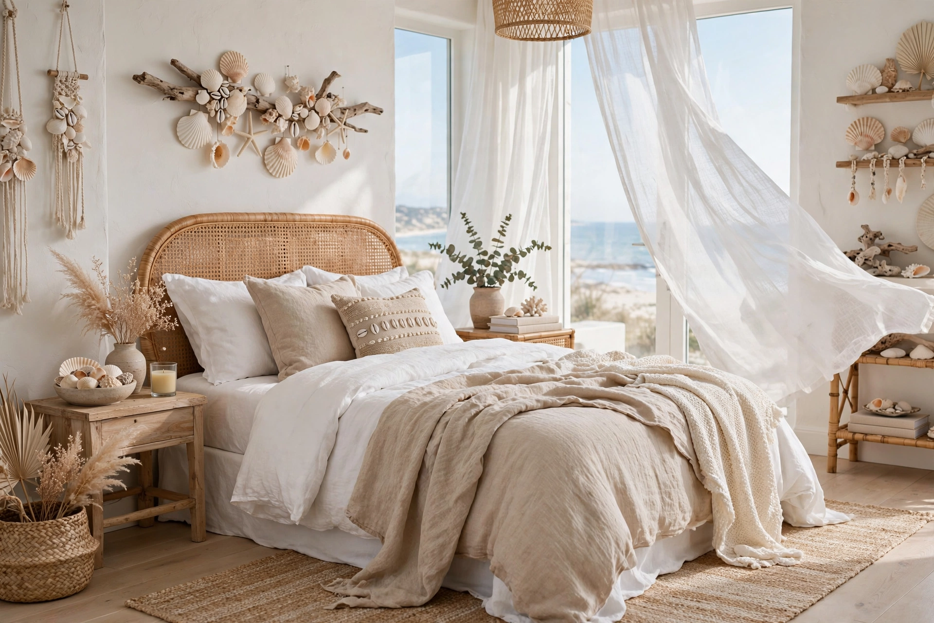 Coastal aesthetic bedroom with beachy blues and whites, Pinterest room inspiration