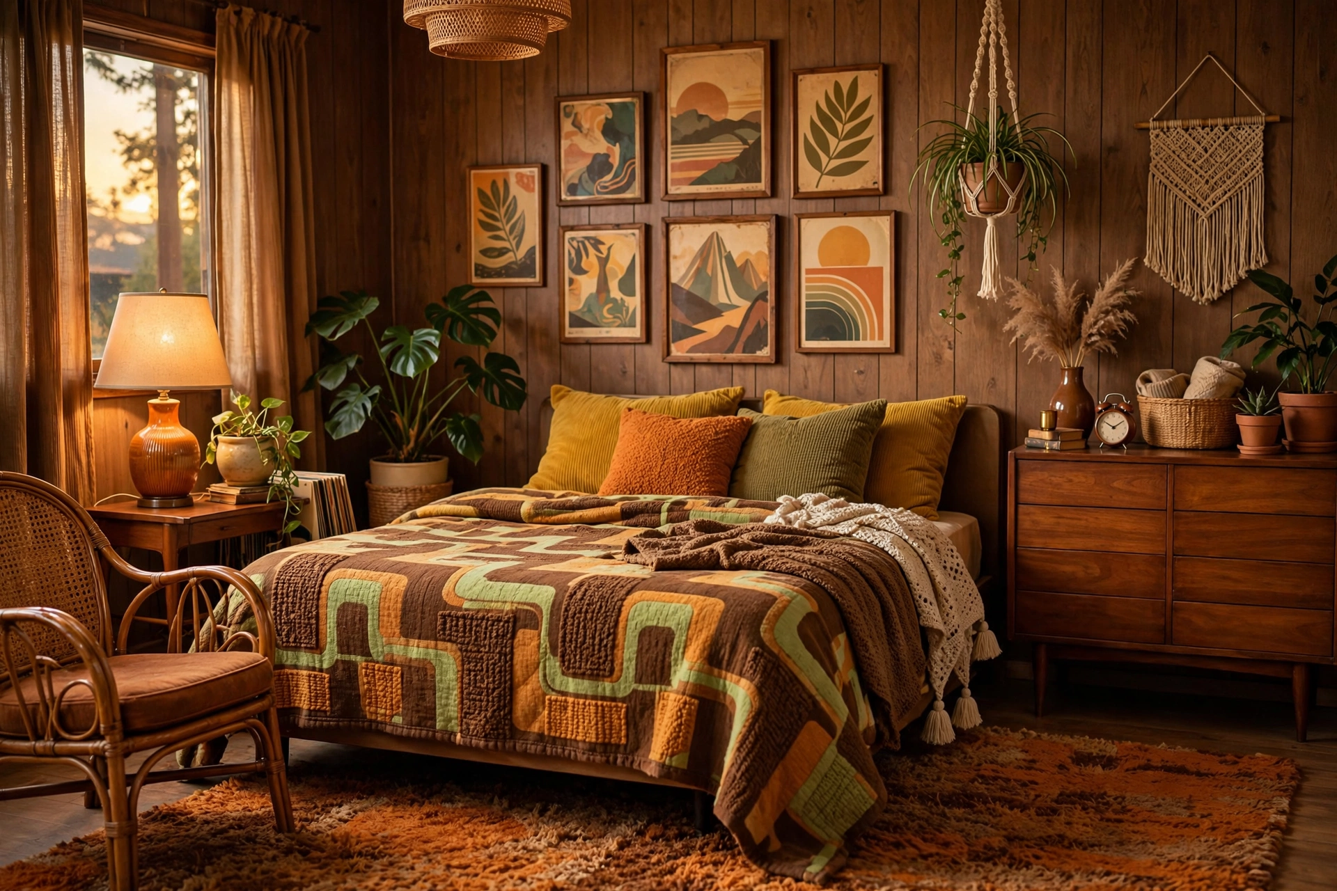 Vintage retro bedroom with thrifted finds and nostalgic decor, an aesthetic room idea
