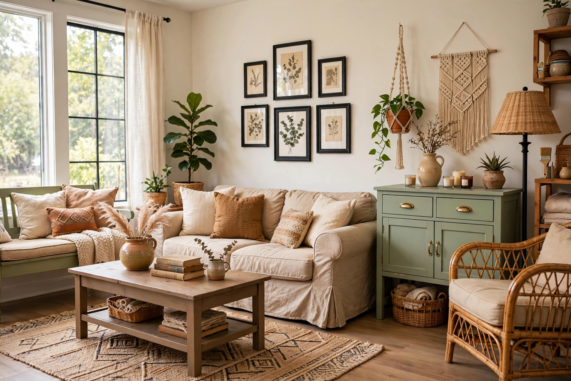 Cozy living room decorated with budget home decor ideas that look expensive