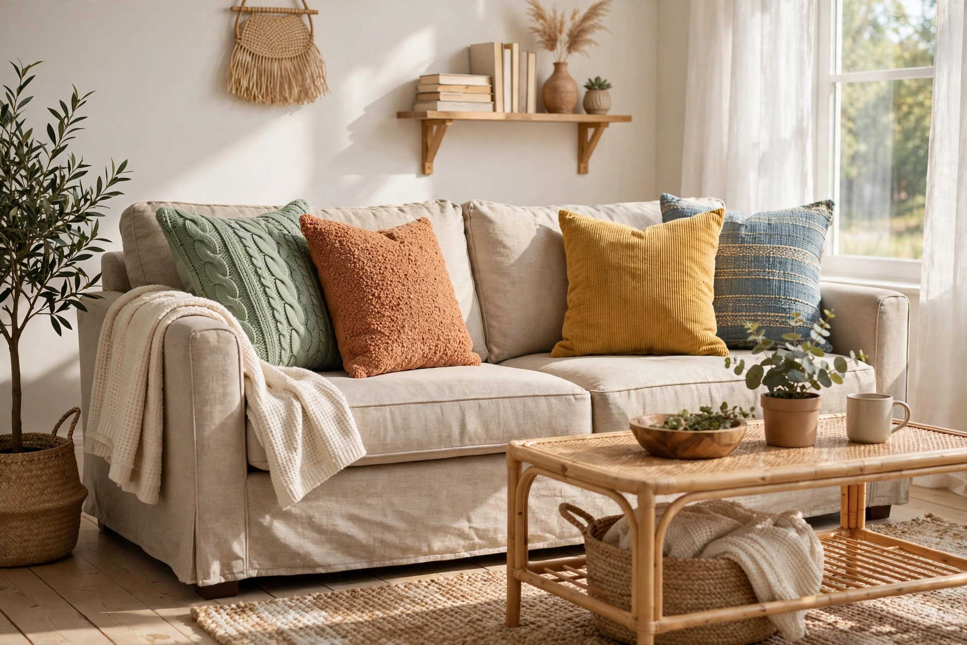 20 Budget Home Decor Ideas That Look Expensive 5 Affordable throw pillows refreshing a neutral sofa