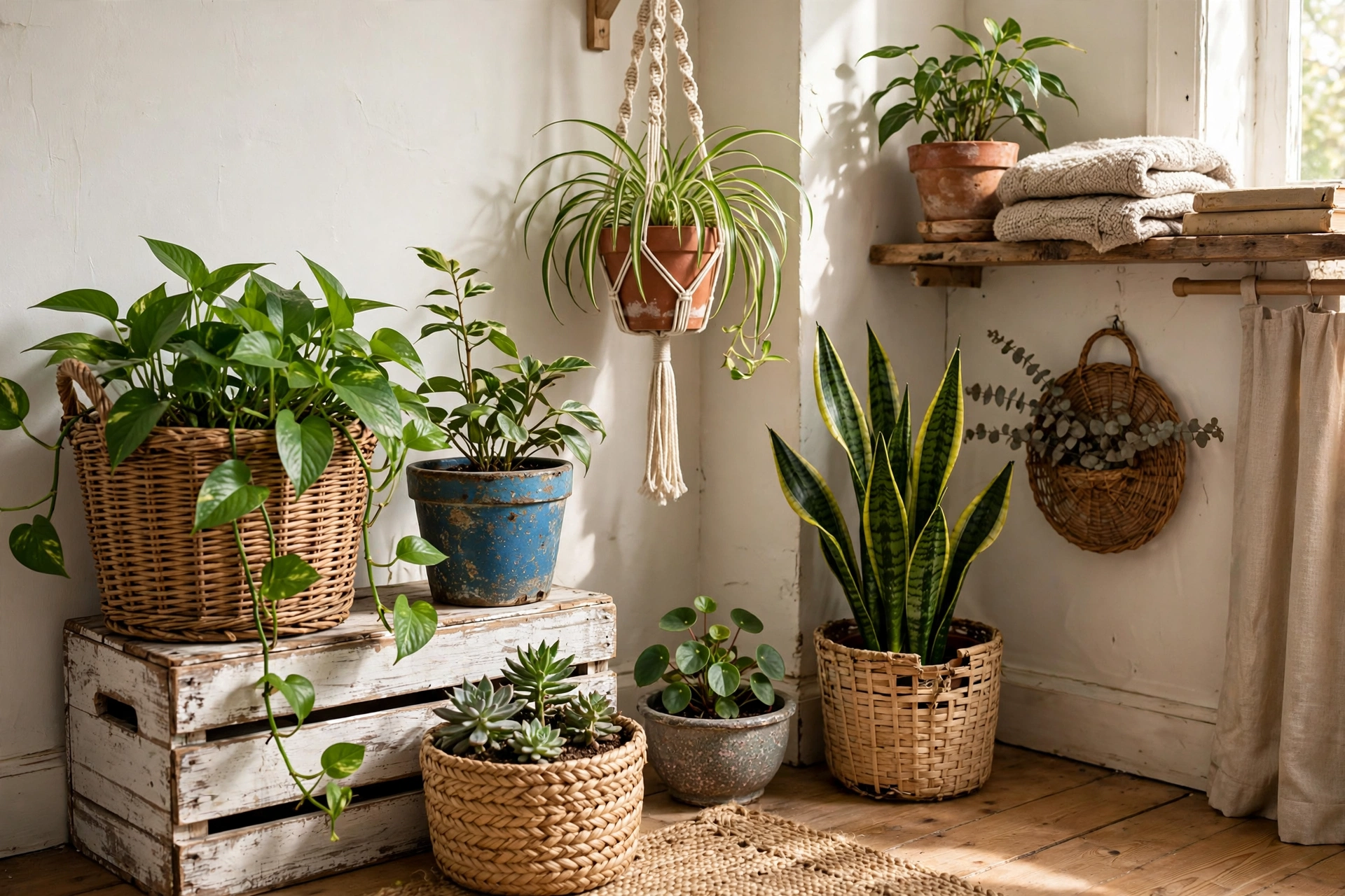 20 Budget Home Decor Ideas That Look Expensive 8 Houseplants styled as cheap home decor in a bright living room