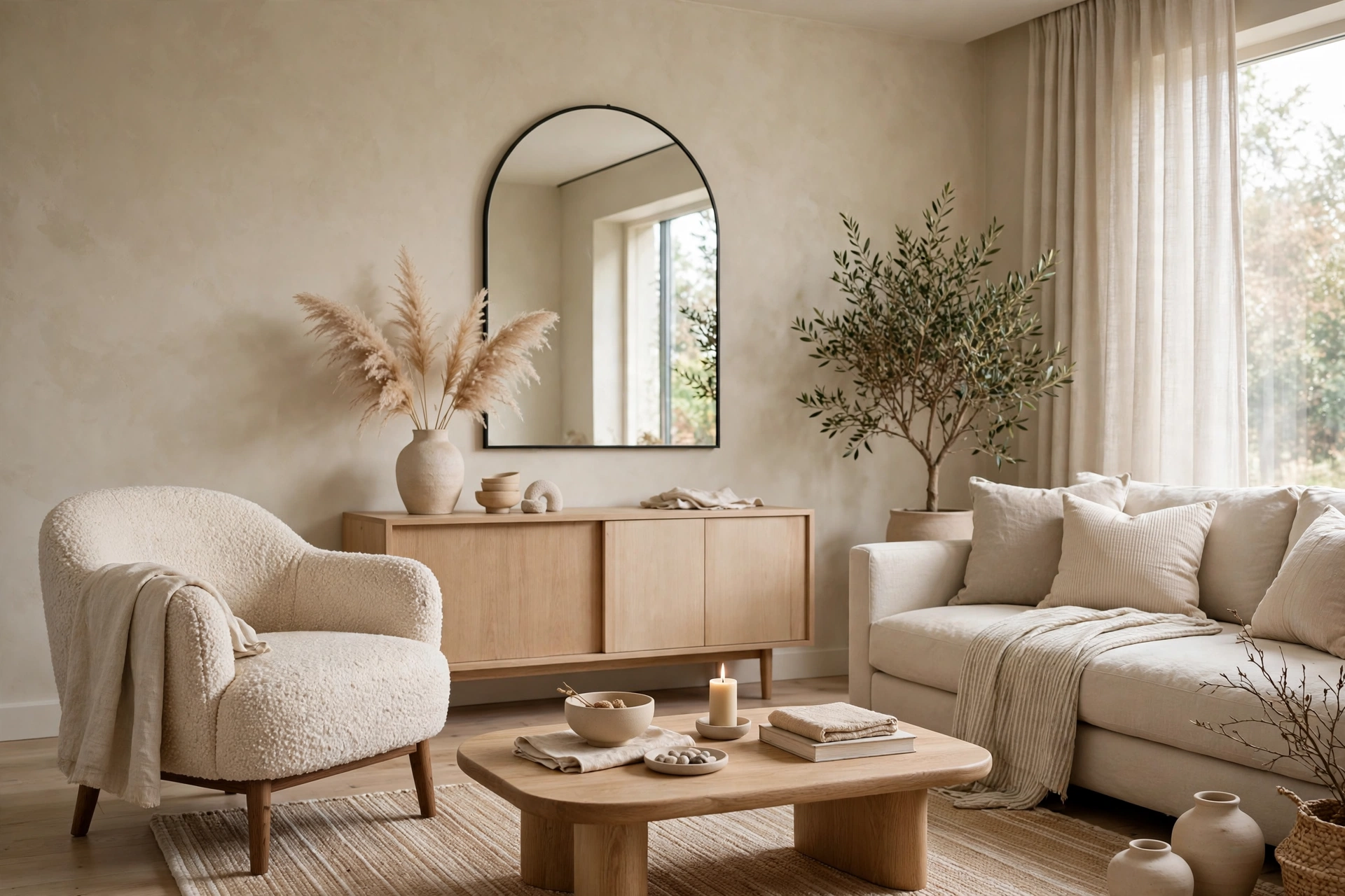 Modern aesthetic living room with trendy minimalist decor
