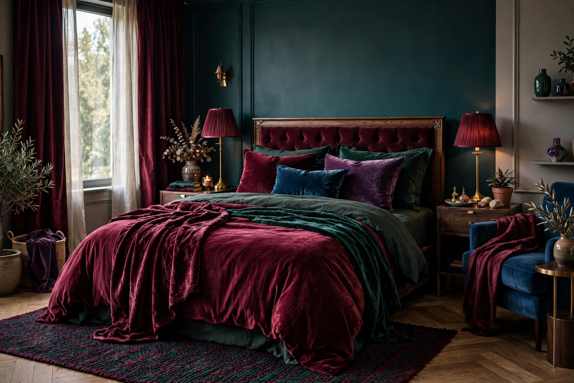 Rich burgundy accent wall in an elegant dining room, a 2026 home color trend