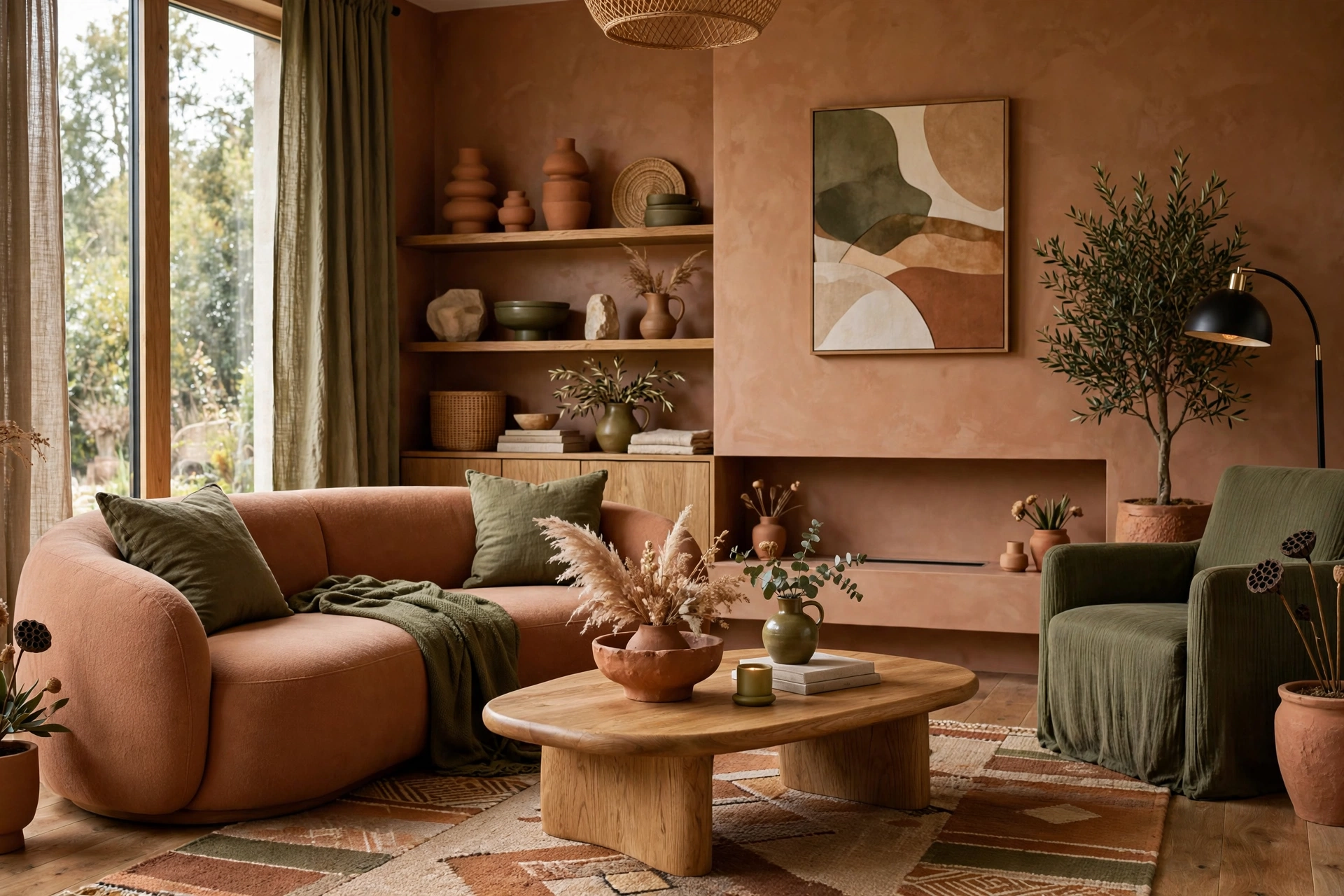 12 Modern Home Color Trends 2026 You'll Love 50 Modern living room showcasing 2026 home color trends with warm terracotta, sage, and navy tones