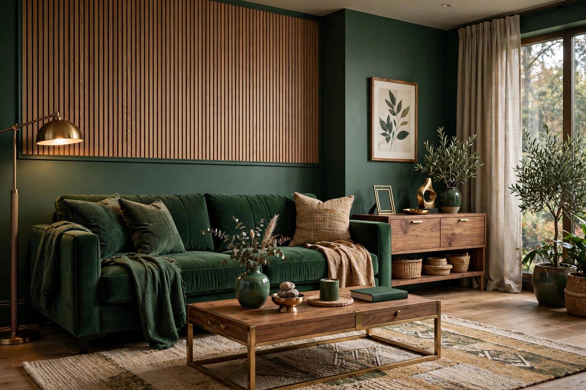 Forest green bedroom with botanical decor, a popular paint color 2026