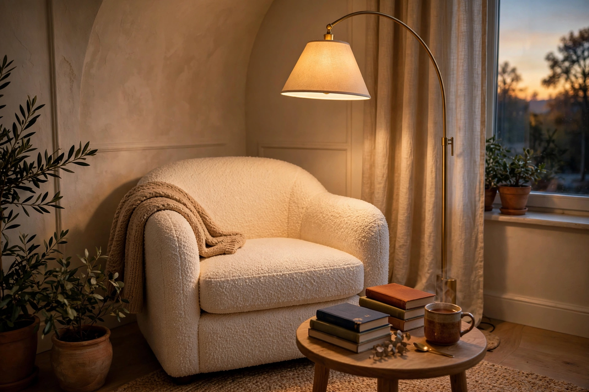 20 Cozy Corner Ideas for Small Homes 3 Cozy reading corner idea with a plush armchair and a warm glowing floor lamp