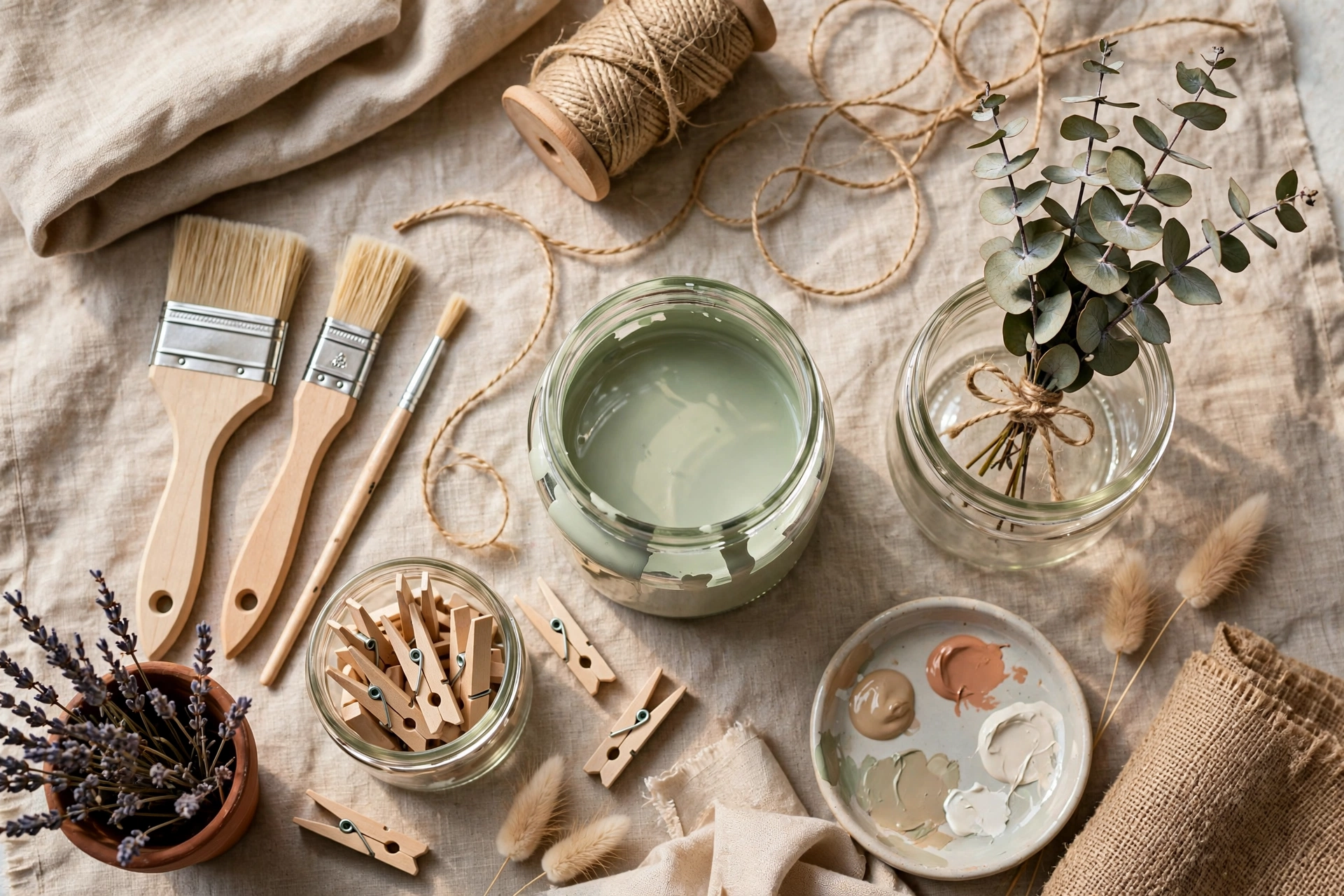 Collection of easy DIY home decor crafts for beginners on a styled shelf