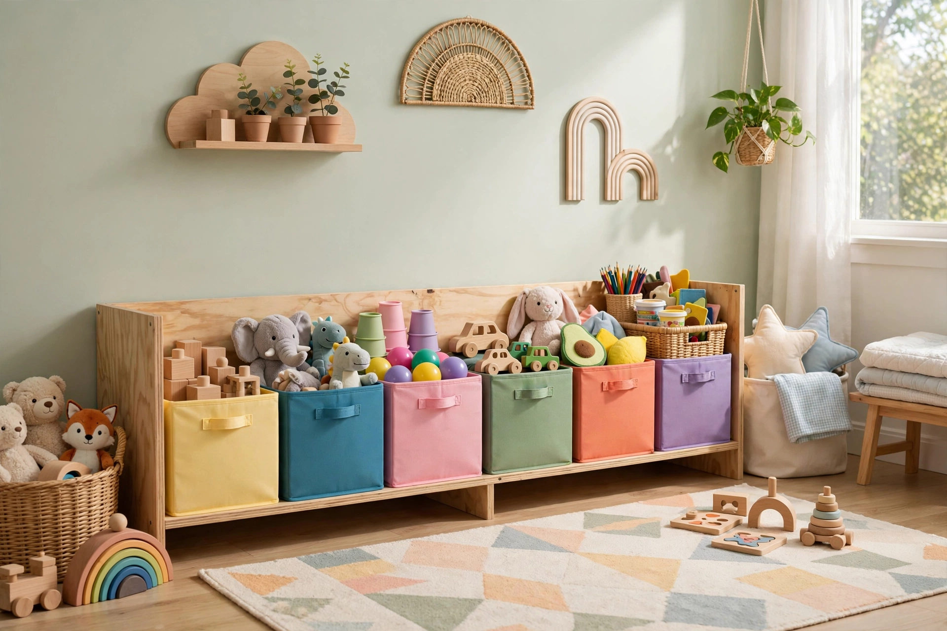 20 DIY Organization Ideas for a Clutter-Free Home 12 Kids toys sorted into colorful labeled bins on low shelves