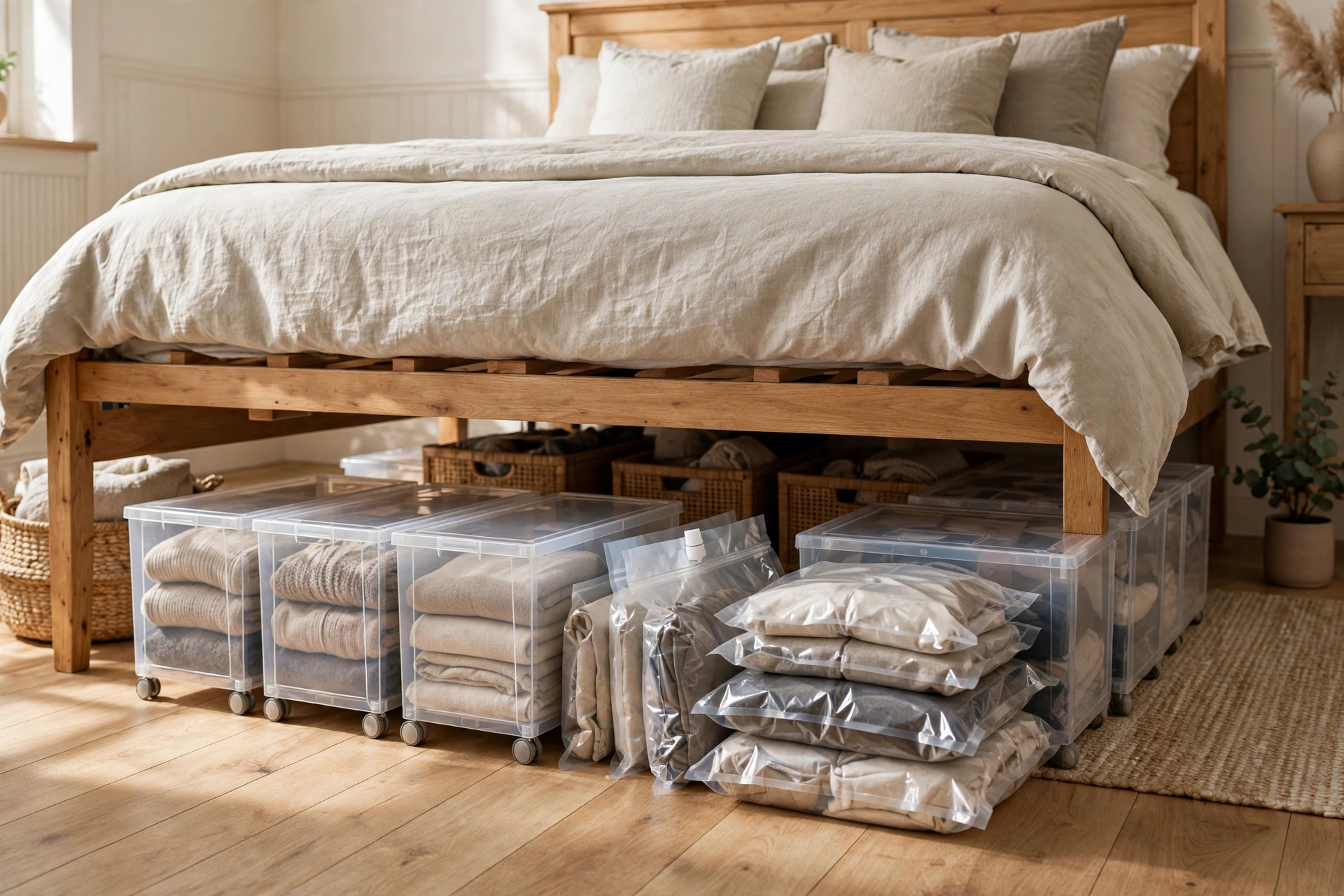 20 DIY Organization Ideas for a Clutter-Free Home 6 Labeled under-bed storage boxes for seasonal clothes and linens