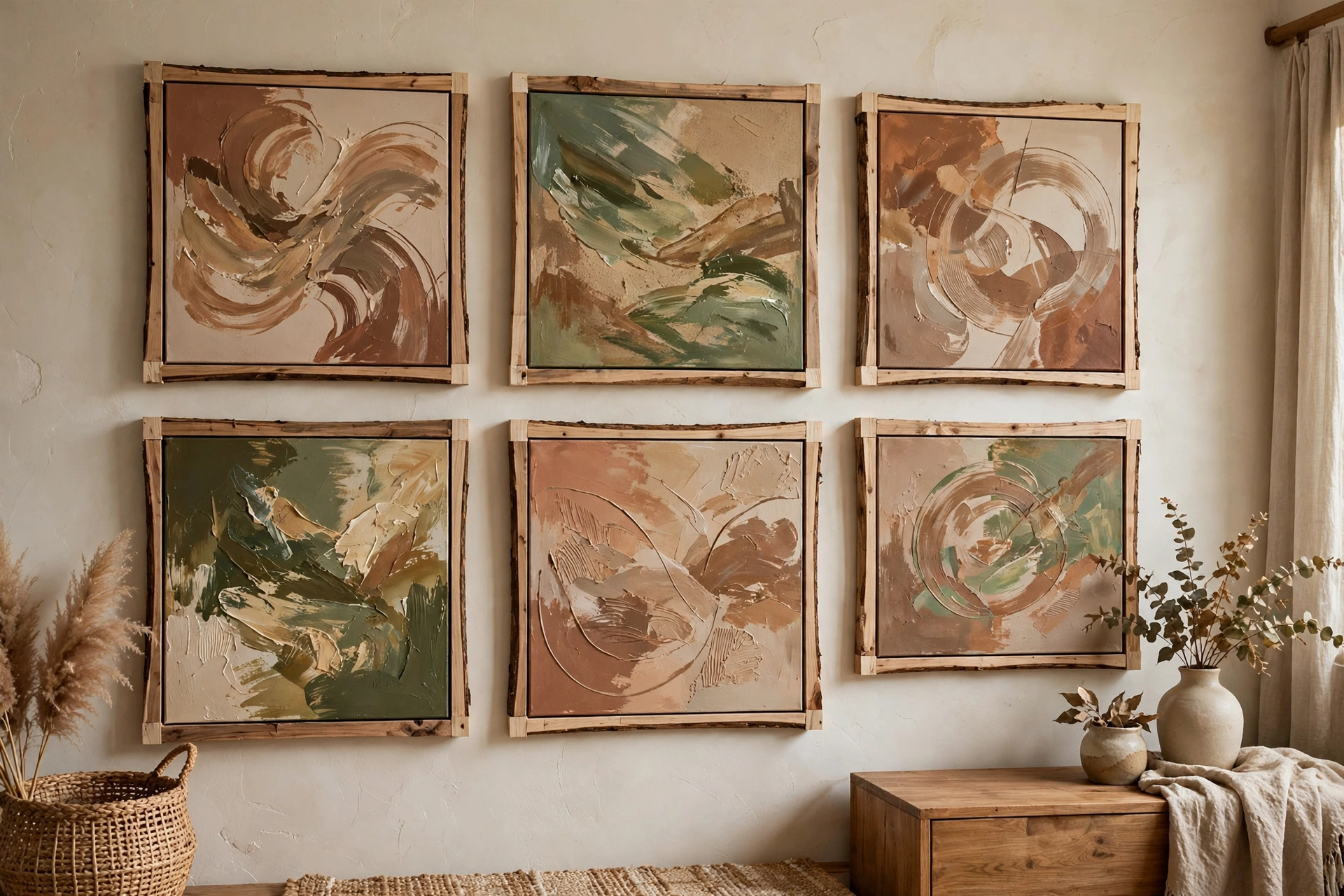 DIY abstract canvas wall art in soft neutral tones with textured brushstrokes