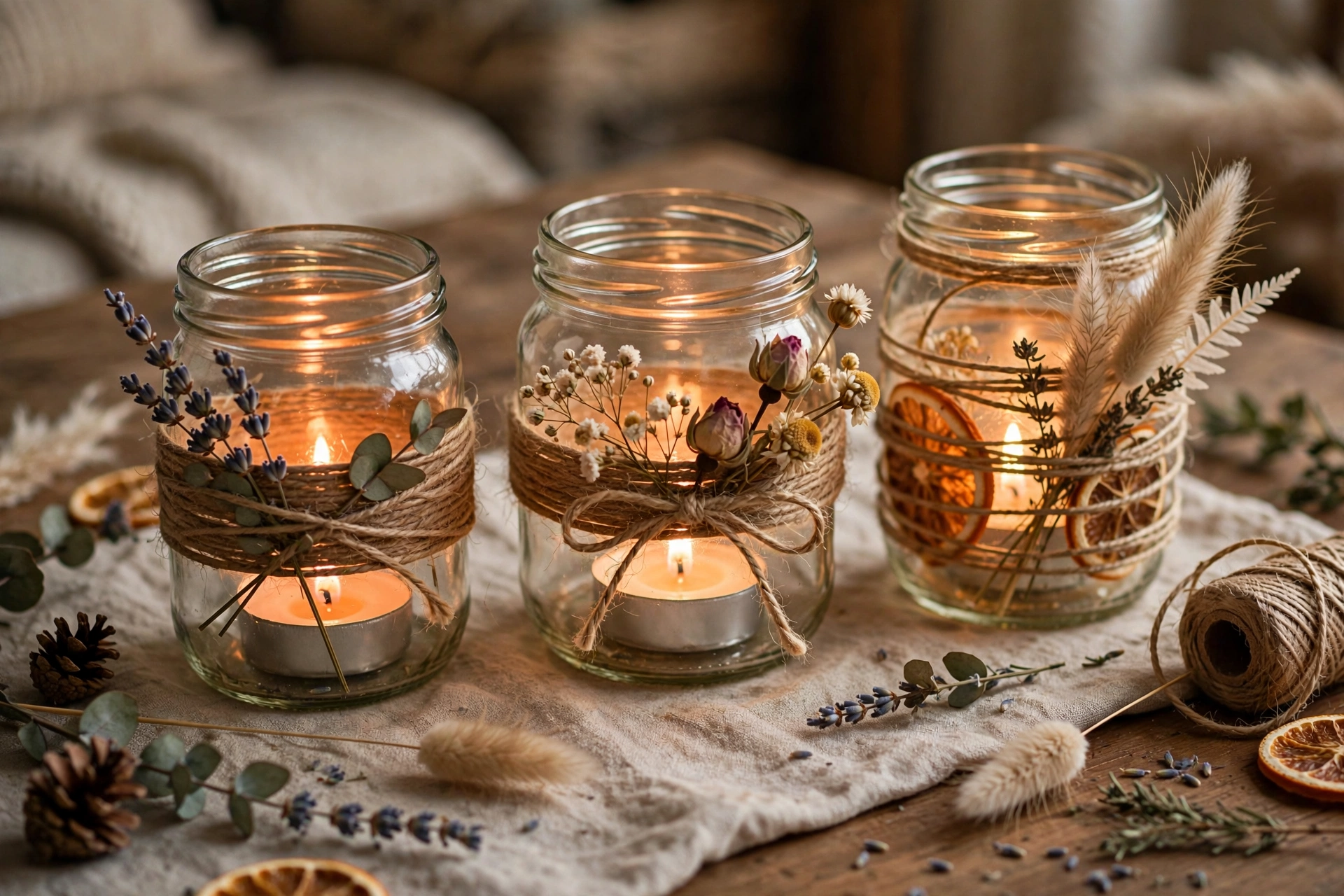 20 Easy DIY Home Decor Ideas for Beginners 5 DIY decorative candle holders with warm glowing candles