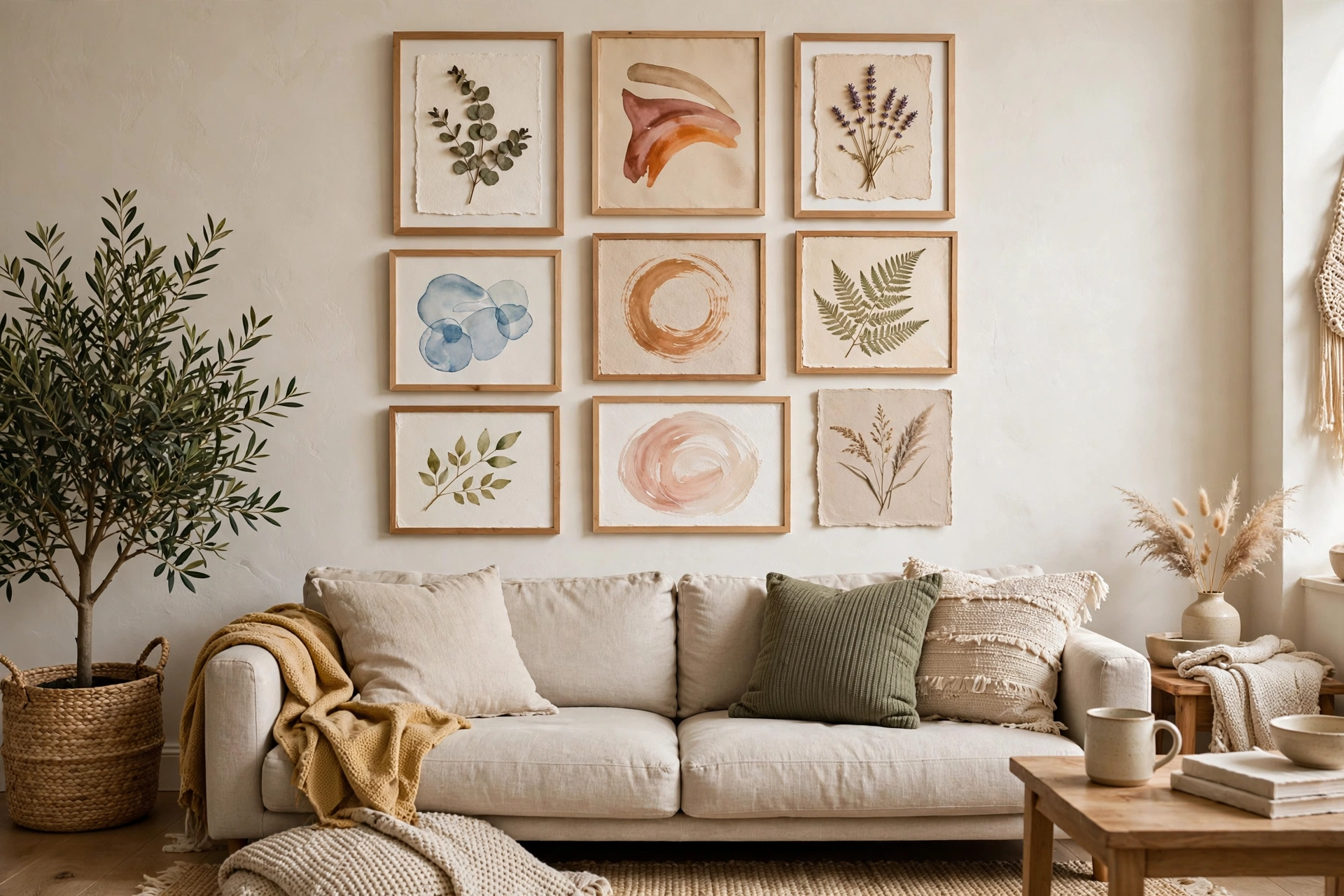 20 Easy DIY Home Decor Ideas for Beginners 3 Curated gallery wall with framed prints and photos above a sofa