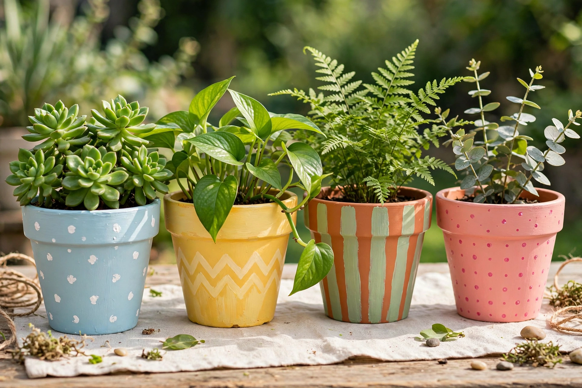 20 Easy DIY Home Decor Ideas for Beginners 10 Hand-painted planters with geometric patterns, an easy DIY home decor craft