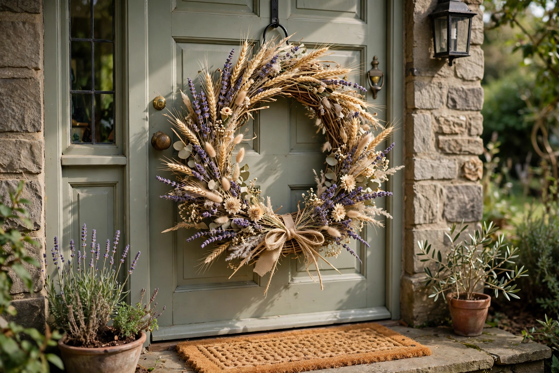 20 Easy DIY Home Decor Ideas for Beginners 8 Handmade seasonal wreath with greenery hanging on a front door