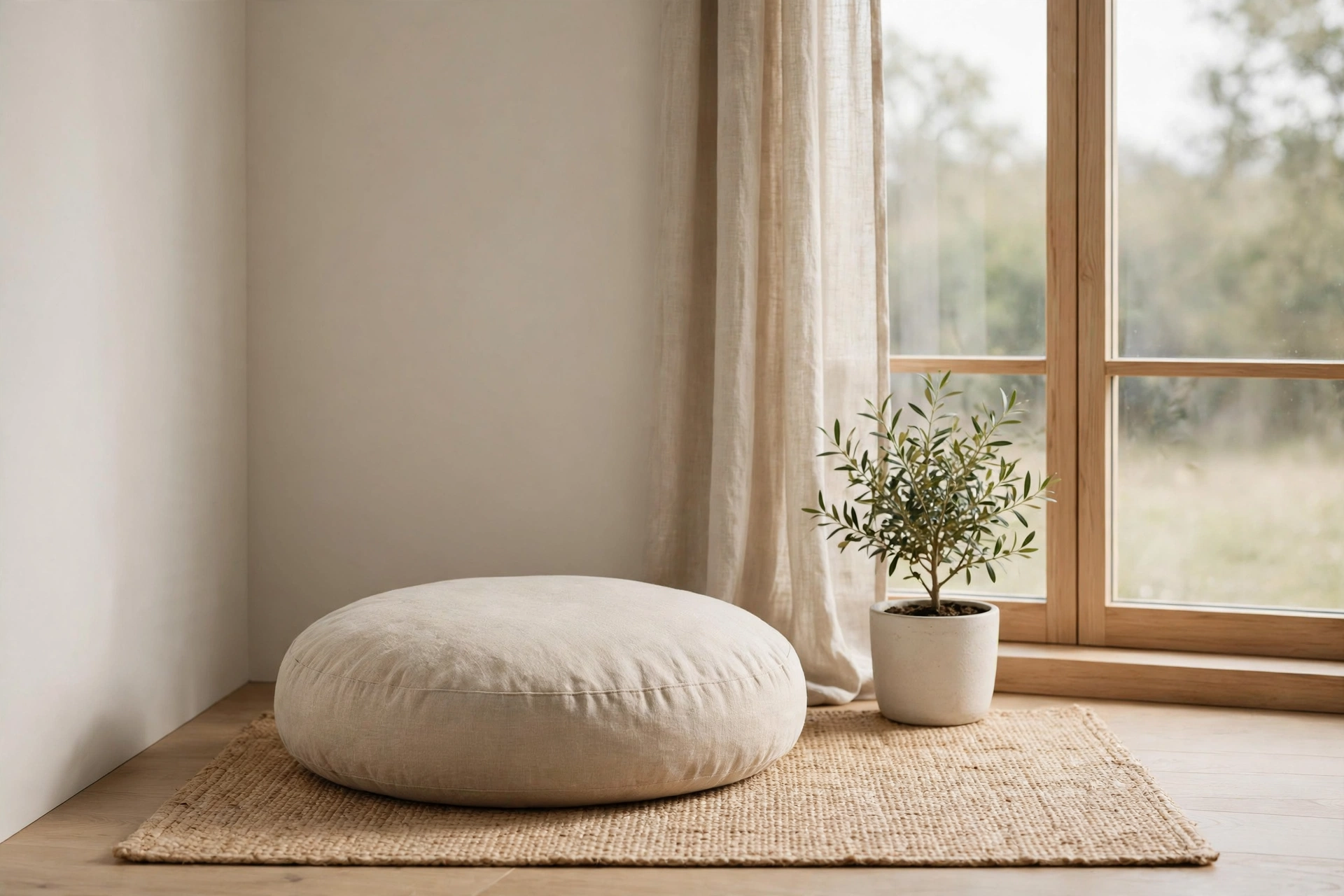 Serene meditation corner with cushion and candle