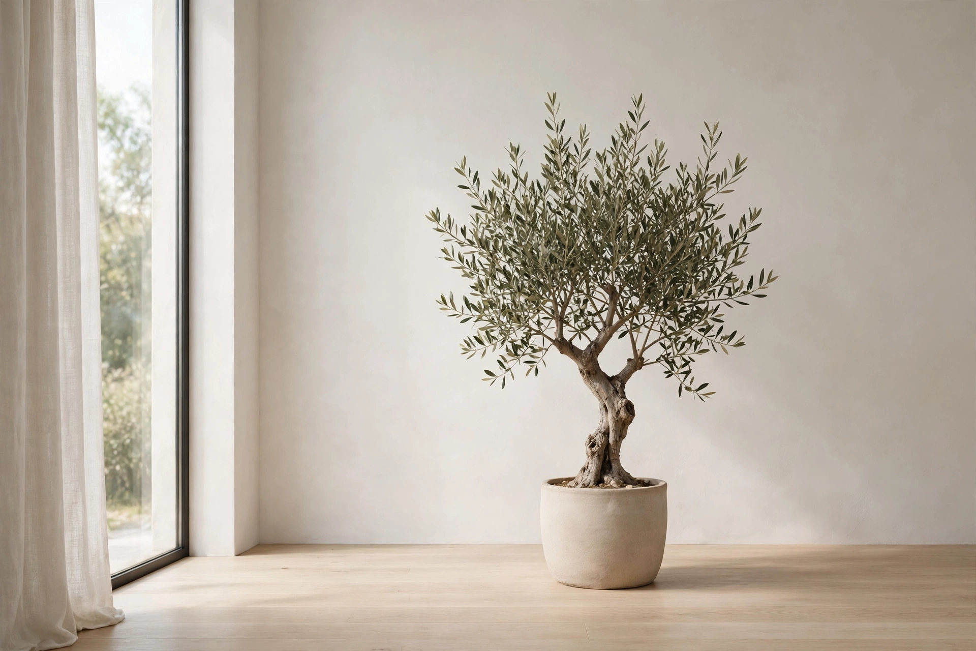 Single sculptural plant in a minimalist ceramic pot