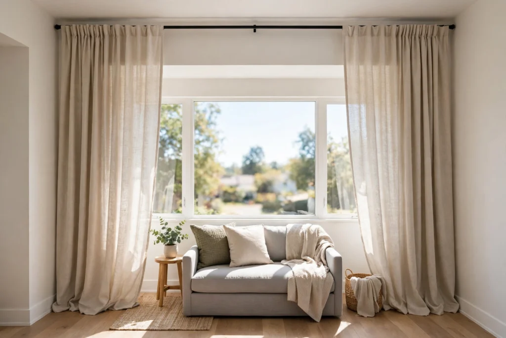 Bright unobstructed windows filling a small living room with natural light