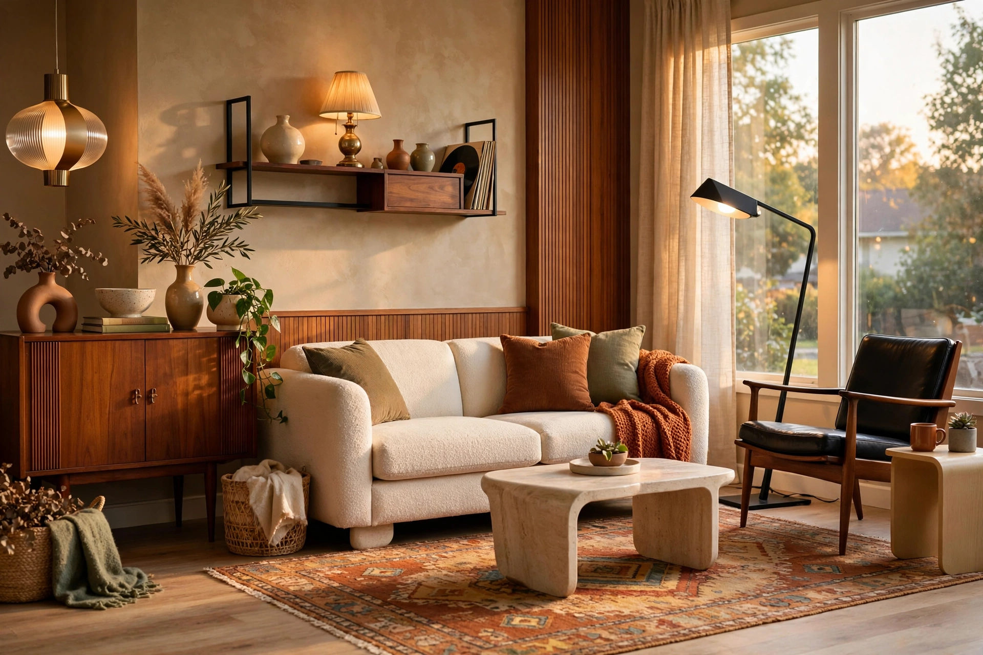 Vintage revival interior with antique furniture and retro decor pieces